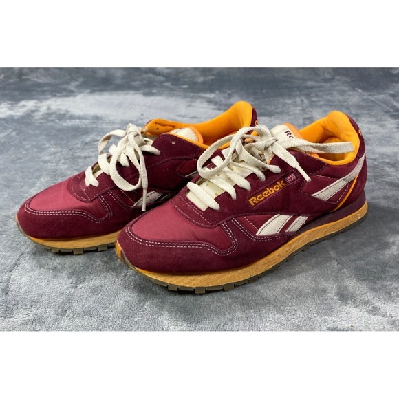 Reebok Shoes - Reebok Classic Leather Suede Sneakers Women 6.5 Burgundy Retro Casual Shoes Cork